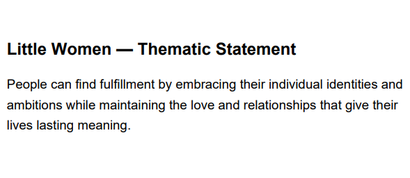 Little Women Thematic Statement - Free AI Thematic Statement Generator, 50+ Real Thematic Statement Examples