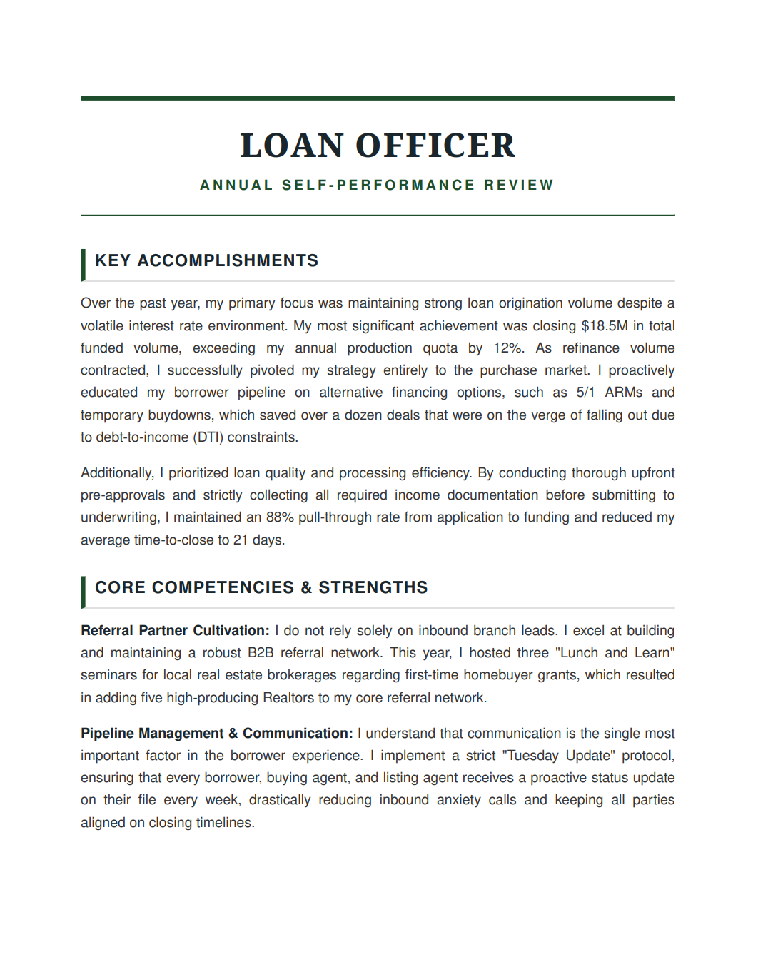 Loan Officer Self Performance Review - Free AI Self Performance Review Generator, 50+ Real Self Performance Review Examples