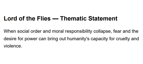 Lord of the Flies Thematic Statement - Free AI Thematic Statement Generator, 50+ Real Thematic Statement Examples