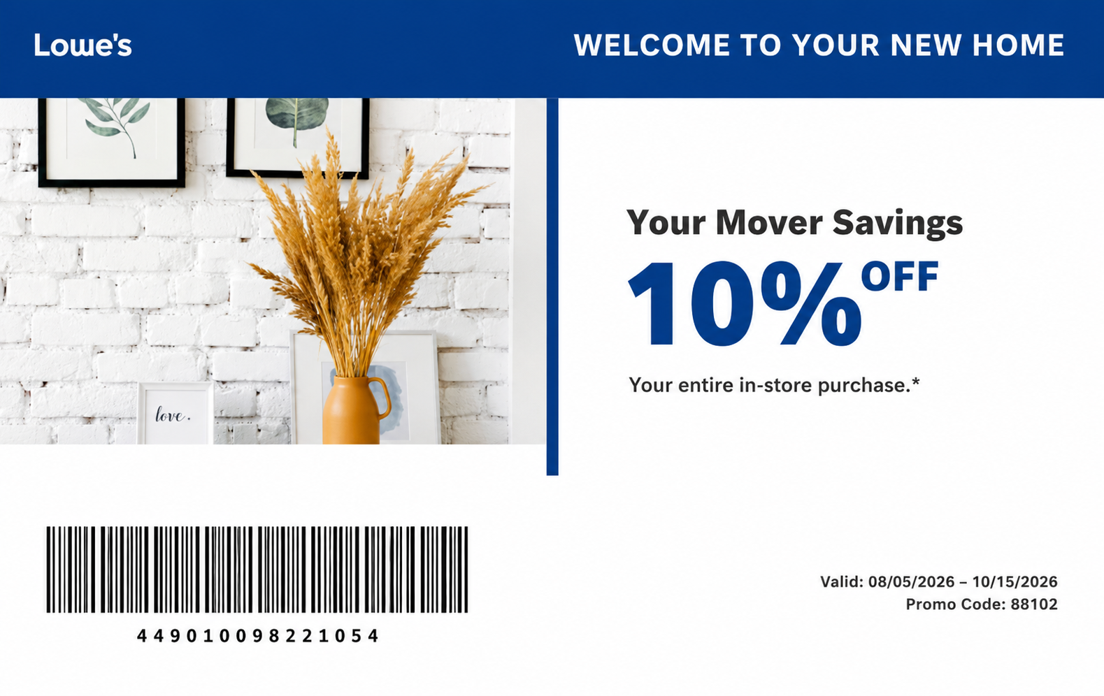 Lowe's New Mover 10% Off Activation Postcard - Free AI Postcard Generator, 50+ Real Postcard Examples