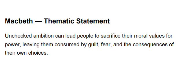 Macbeth Thematic Statement - Free AI Thematic Statement Generator, 50+ Real Thematic Statement Examples