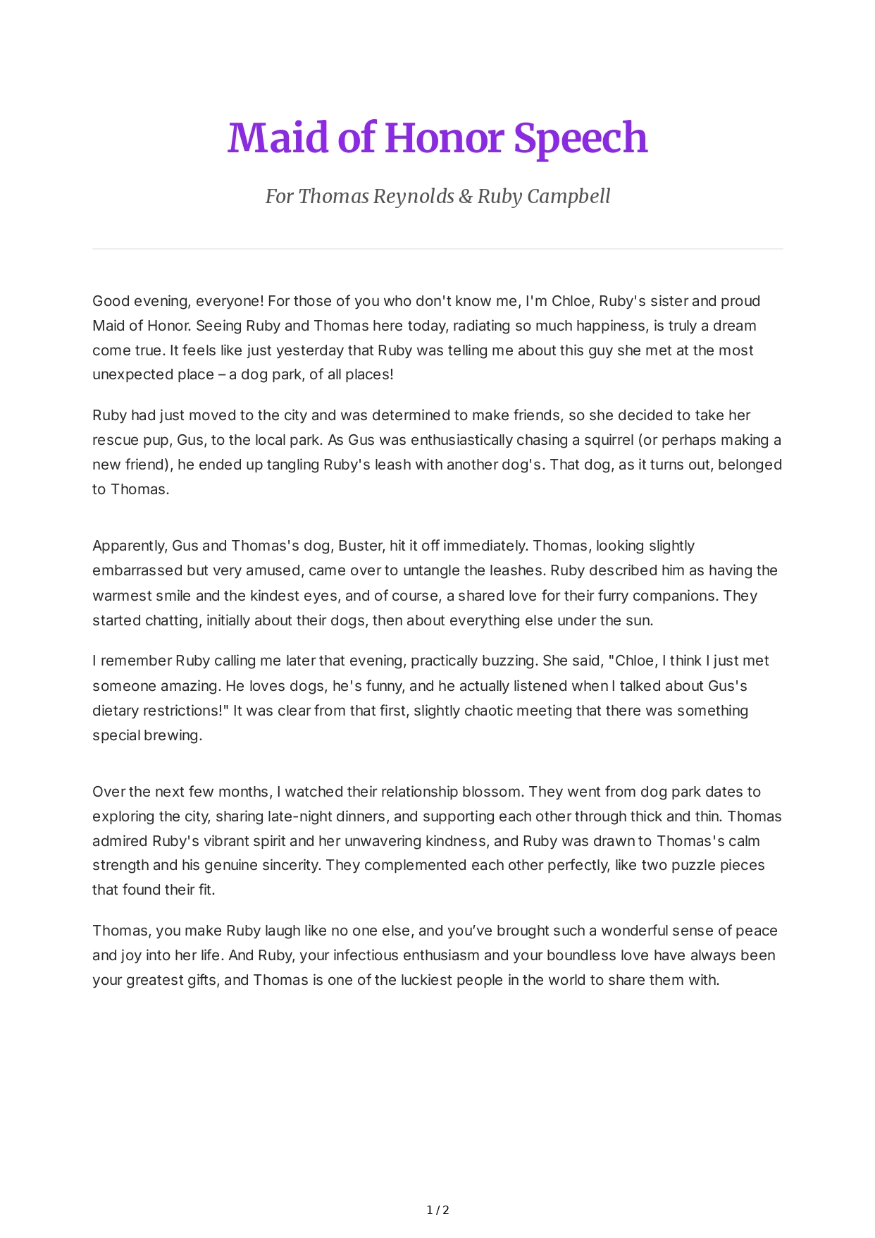 Maid of Honor Speech About How They Met - Free AI Maid of Honor Speech Generator, 50+ Real Maid of Honor Speech Examples