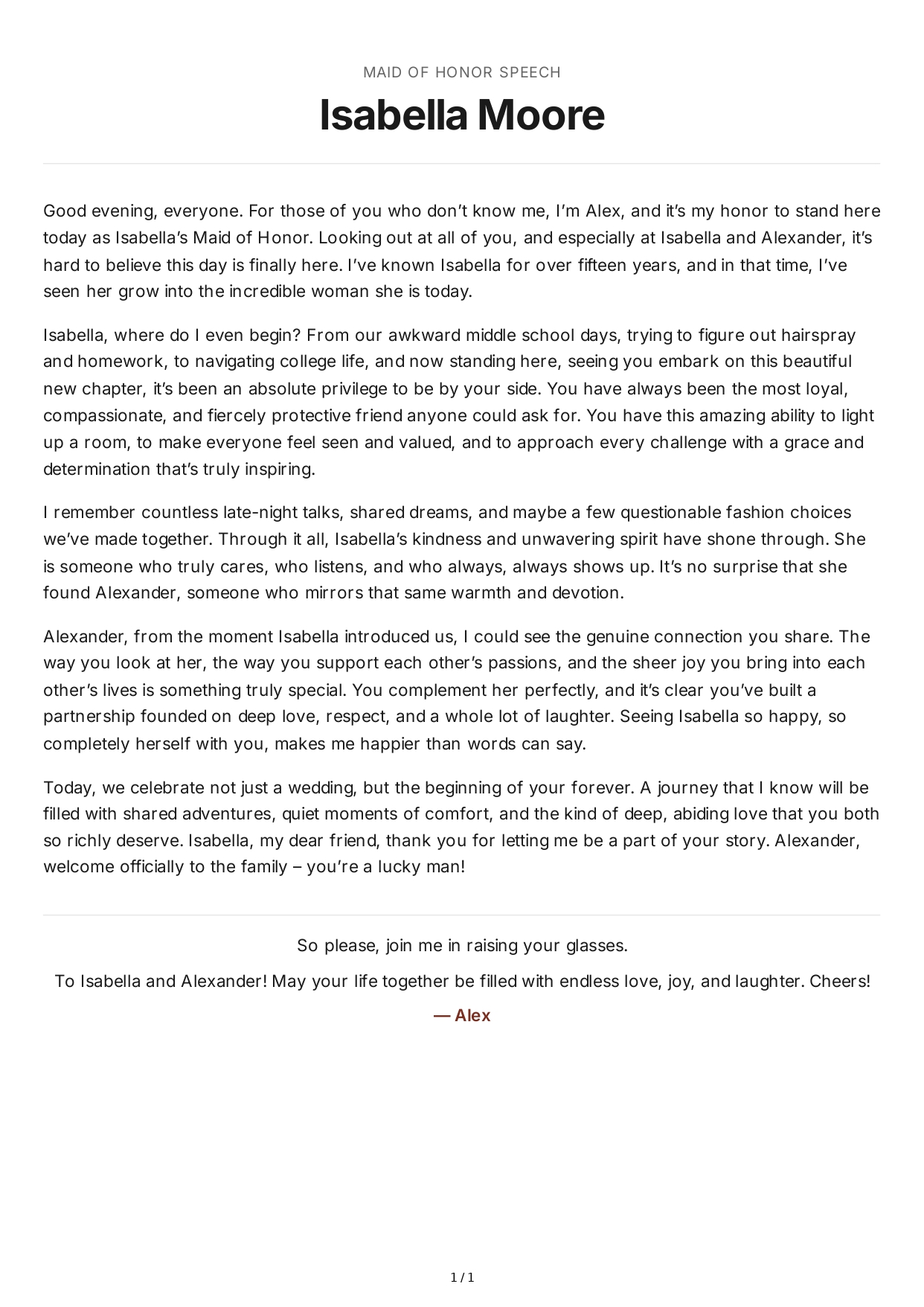 Maid of Honor Speech About the Bride - Free AI Maid of Honor Speech Generator, 50+ Real Maid of Honor Speech Examples