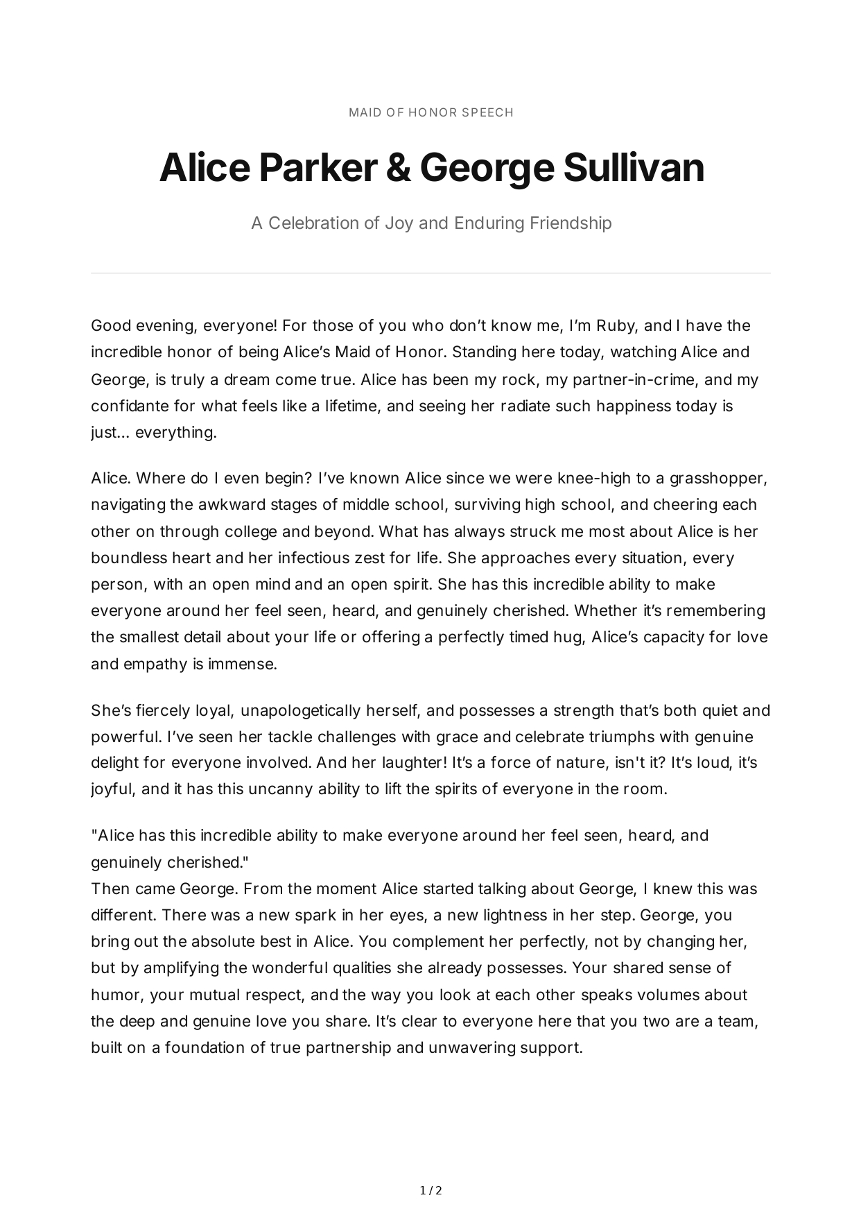 Maid of Honor Speech About the Bride's Personality - Free AI Maid of Honor Speech Generator, 50+ Real Maid of Honor Speech Examples