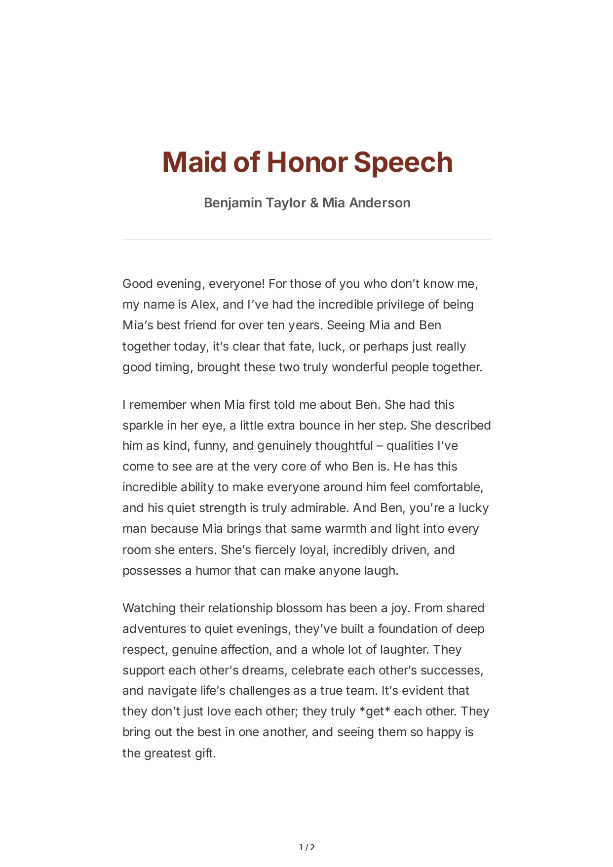 Maid of Honor Speech About the Couple - Free AI Maid of Honor Speech Generator, 50+ Real Maid of Honor Speech Examples