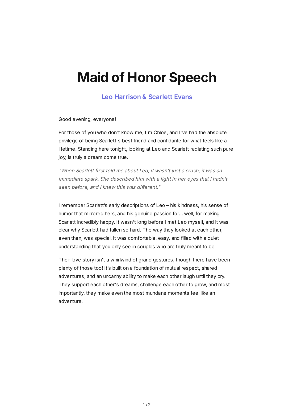 Maid of Honor Speech About the Couple's Love Story - Free AI Maid of Honor Speech Generator, 50+ Real Maid of Honor Speech Examples