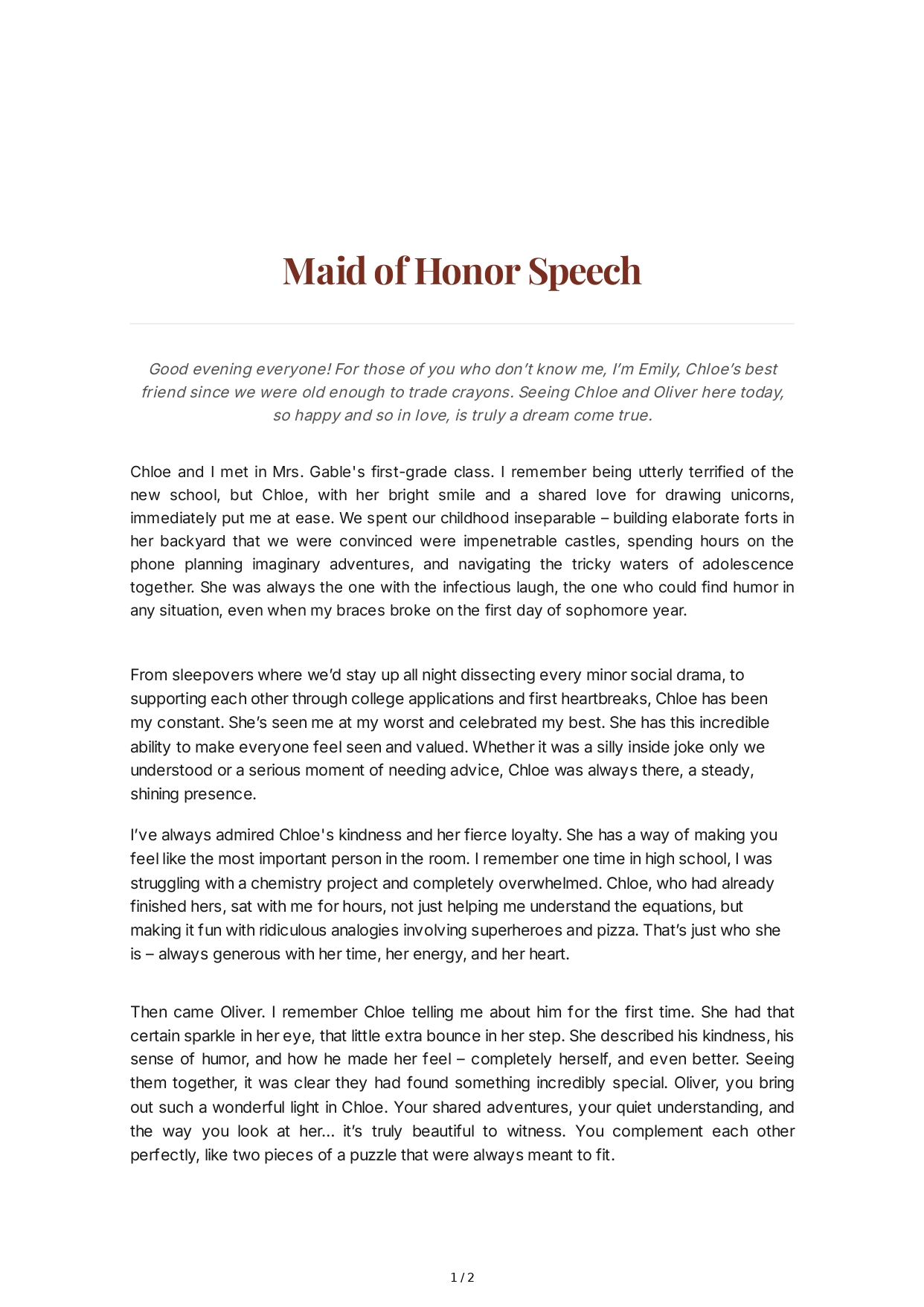 Maid of Honor Speech With Childhood Memories - Free AI Maid of Honor Speech Generator, 50+ Real Maid of Honor Speech Examples