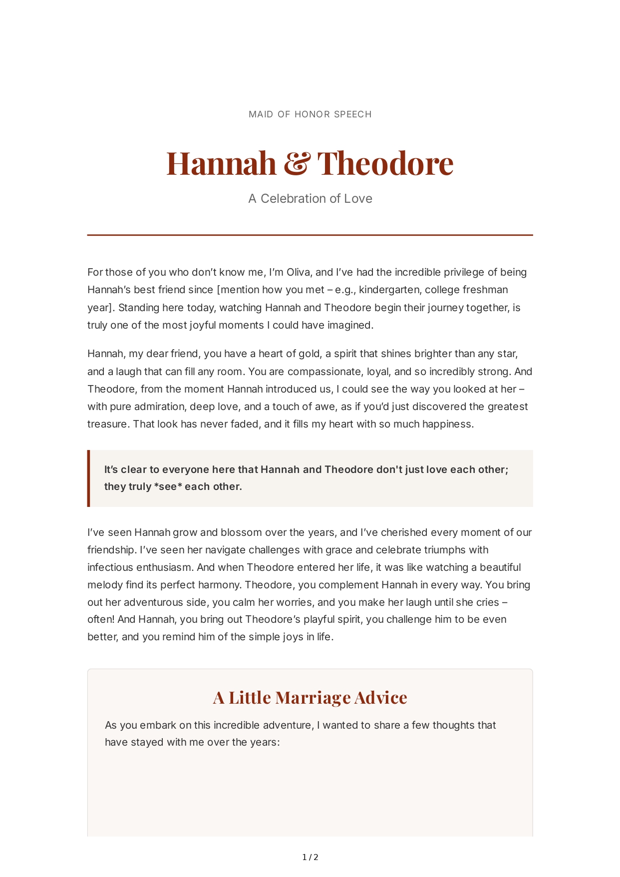 Maid of Honor Speech With Marriage Advice - Free AI Maid of Honor Speech Generator, 50+ Real Maid of Honor Speech Examples