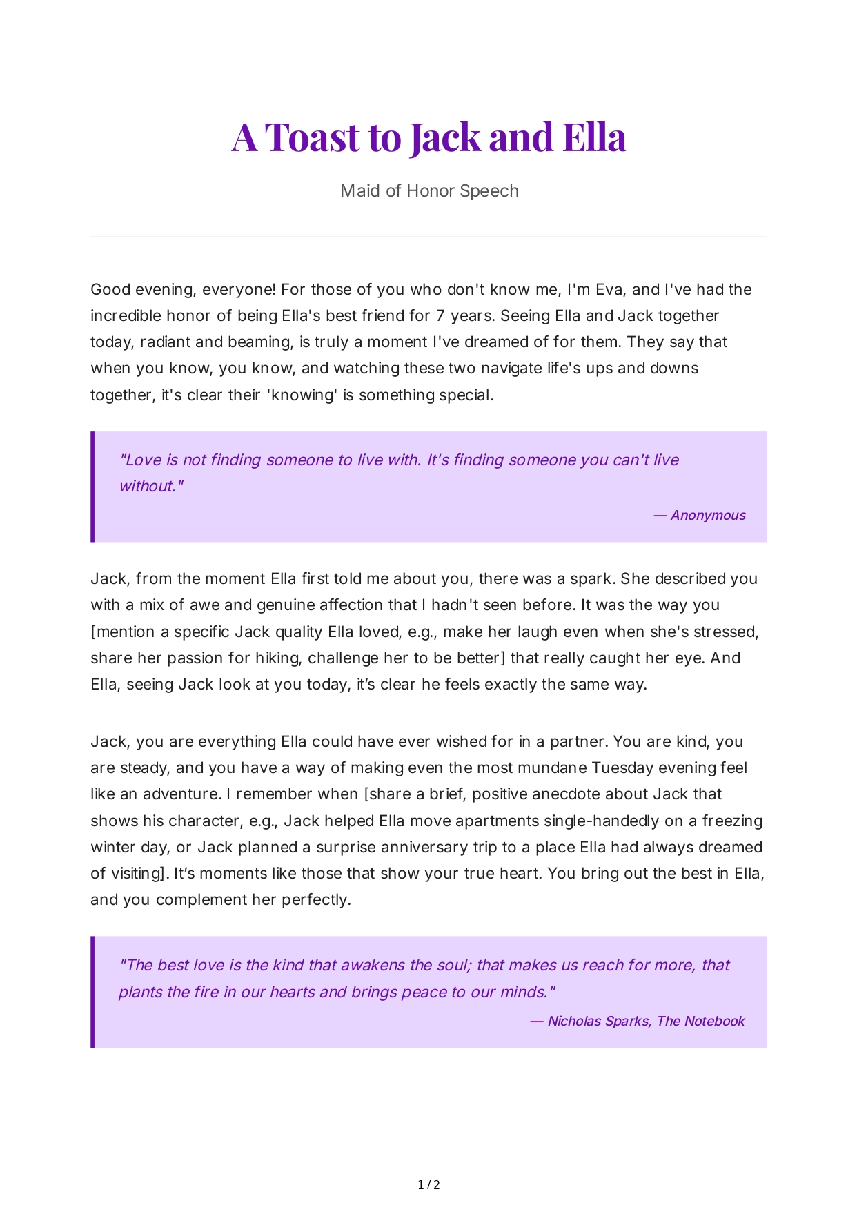 Maid of Honor Speech With Quotes - Free AI Maid of Honor Speech Generator, 50+ Real Maid of Honor Speech Examples