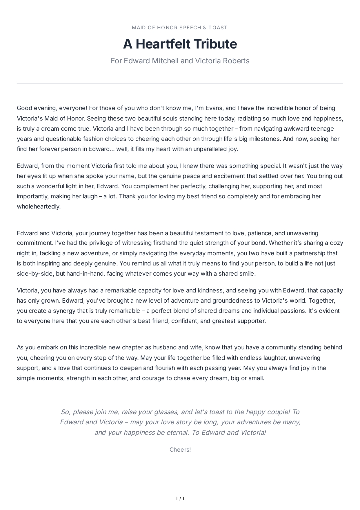 Maid of Honor Speech With a Heartfelt Toast - Free AI Maid of Honor Speech Generator, 50+ Real Maid of Honor Speech Examples