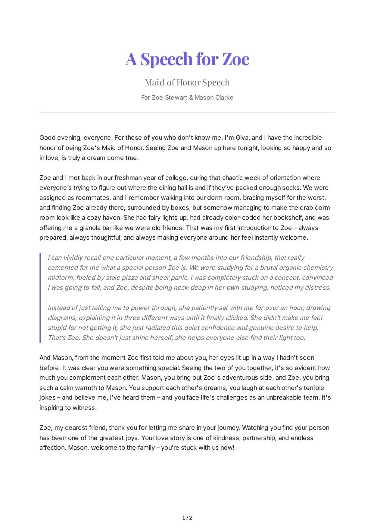 Maid of Honor Speech With a Personal Story - Free AI Maid of Honor Speech Generator, 50+ Real Maid of Honor Speech Examples