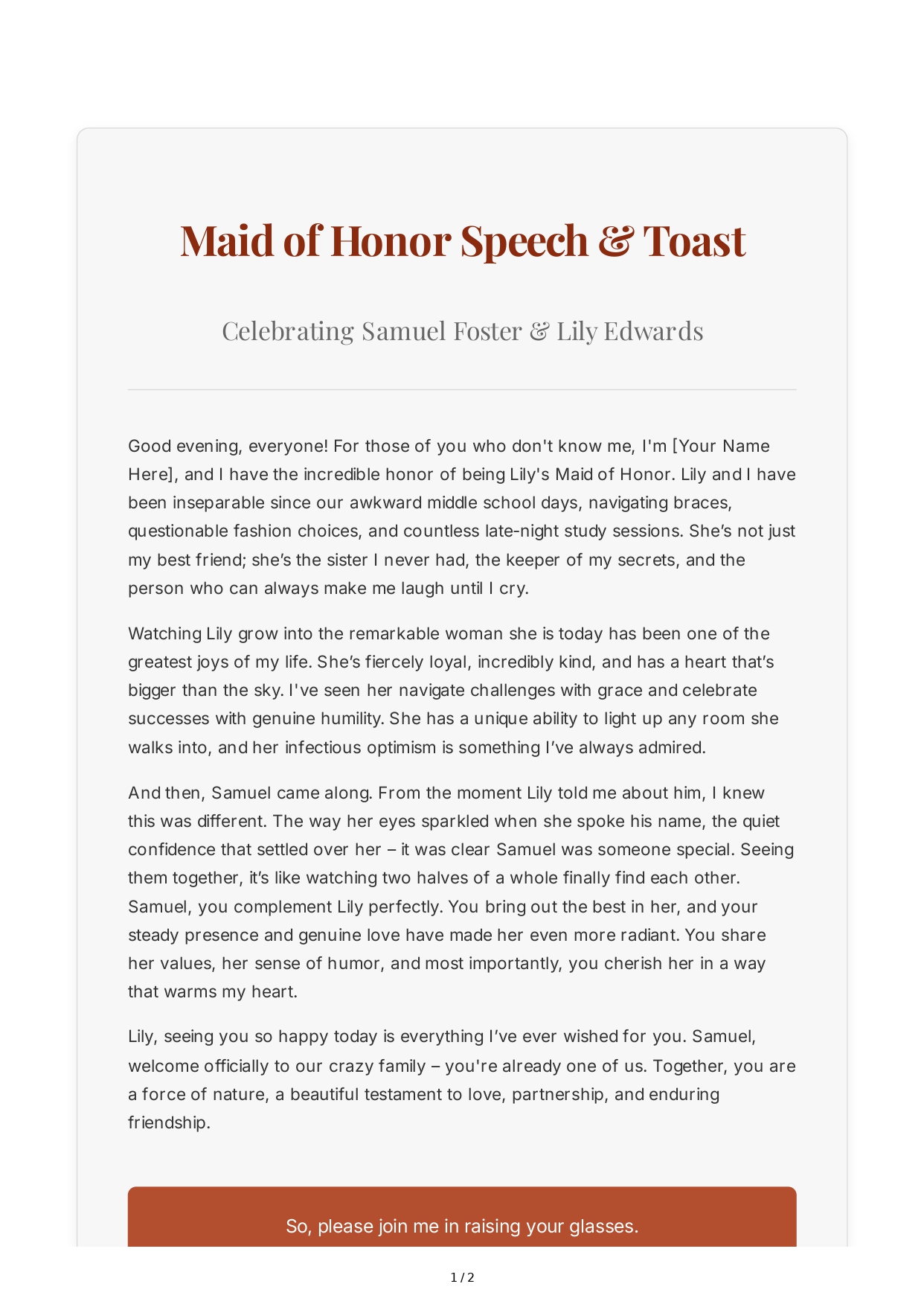 Maid of Honor Speech With a Wedding Toast - Free AI Maid of Honor Speech Generator, 50+ Real Maid of Honor Speech Examples
