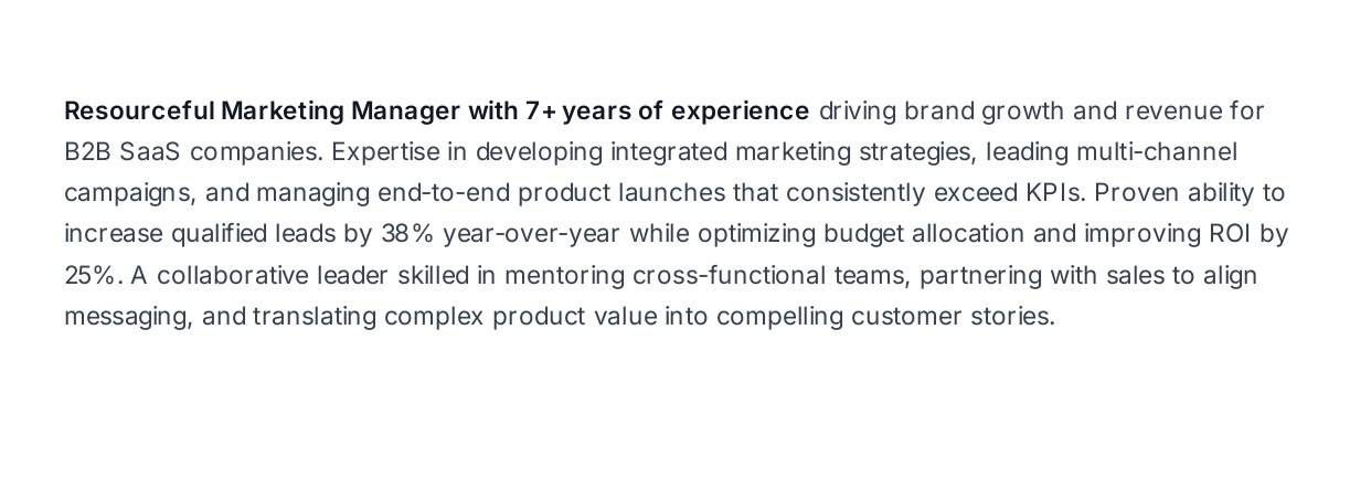 Marketing Manager Resume Summary - Free AI Resume Summary Generator, 50+ Real Resume Summary Examples