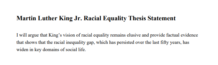 Martin Luther King Jr. Racial Equality Thesis Statement - Free AI Thesis Statement Generator, 50+ Real Thesis Statement Examples
