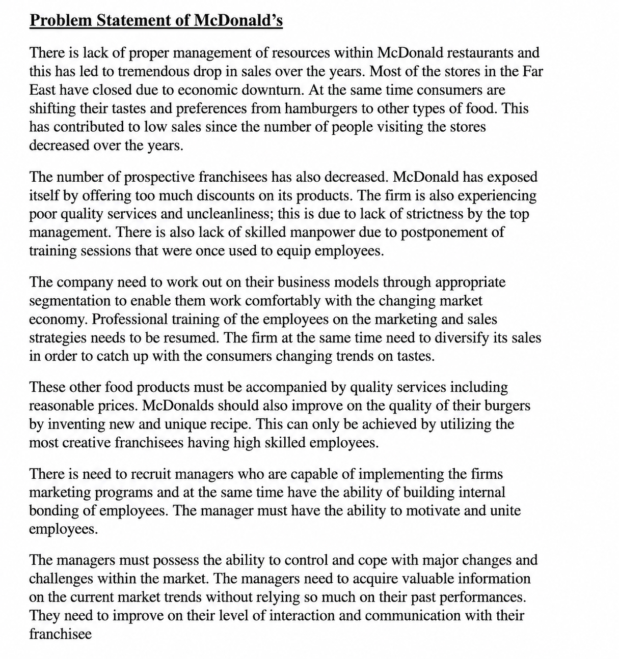 McDonald's Business Problem Statement - Free AI Problem Statement Generator, 50+Real Problem Statement Examples