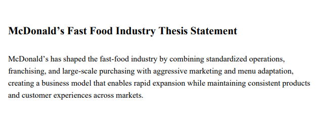 McDonald’s Fast Food Industry Thesis Statement - Free AI Thesis Statement Generator, 50+ Real Thesis Statement Examples