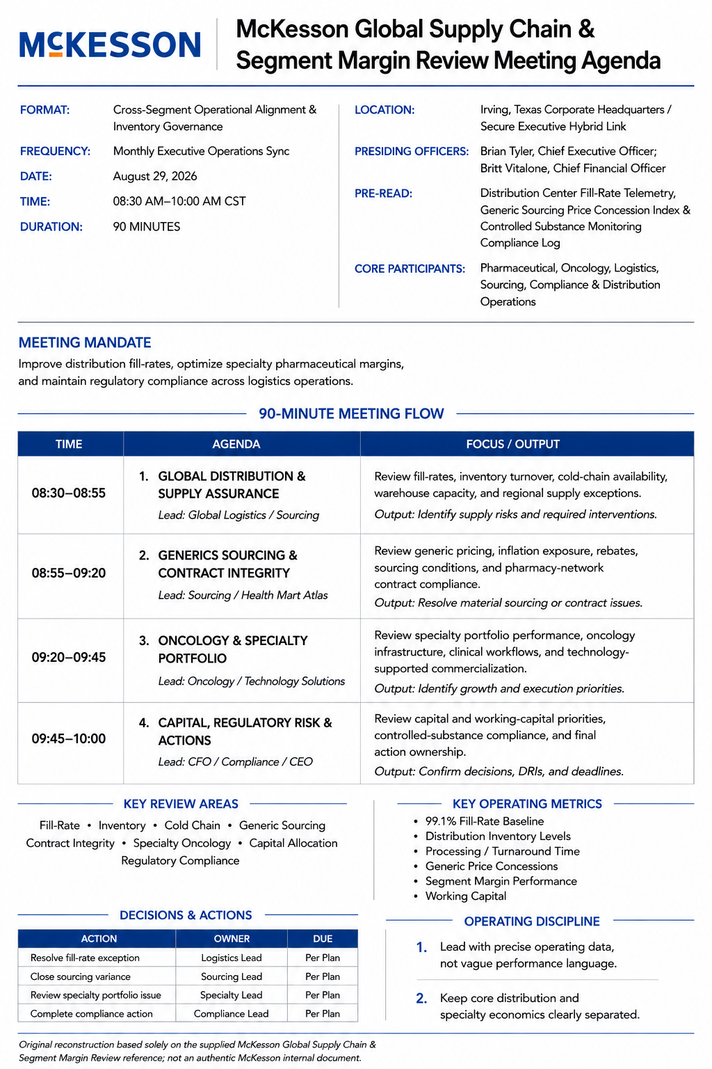McKesson Global Supply Chain & Segment Margin Review Meeting Agenda