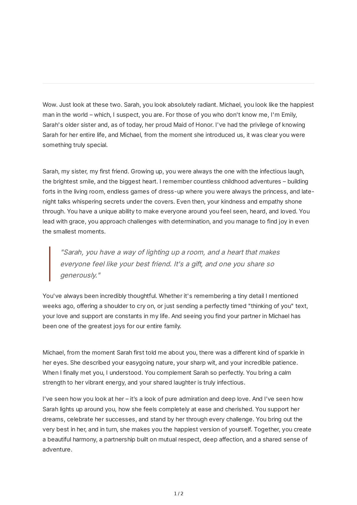 Meaningful Maid of Honor Speech - Free AI Maid of Honor Speech Generator, 50+ Real Maid of Honor Speech Examples