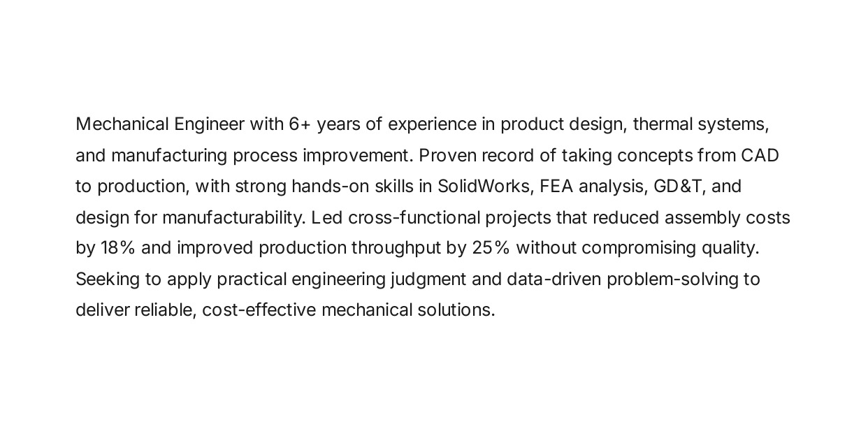 Mechanical Engineer Resume Summary - Free AI Resume Summary Generator, 50+ Real Resume Summary Examples