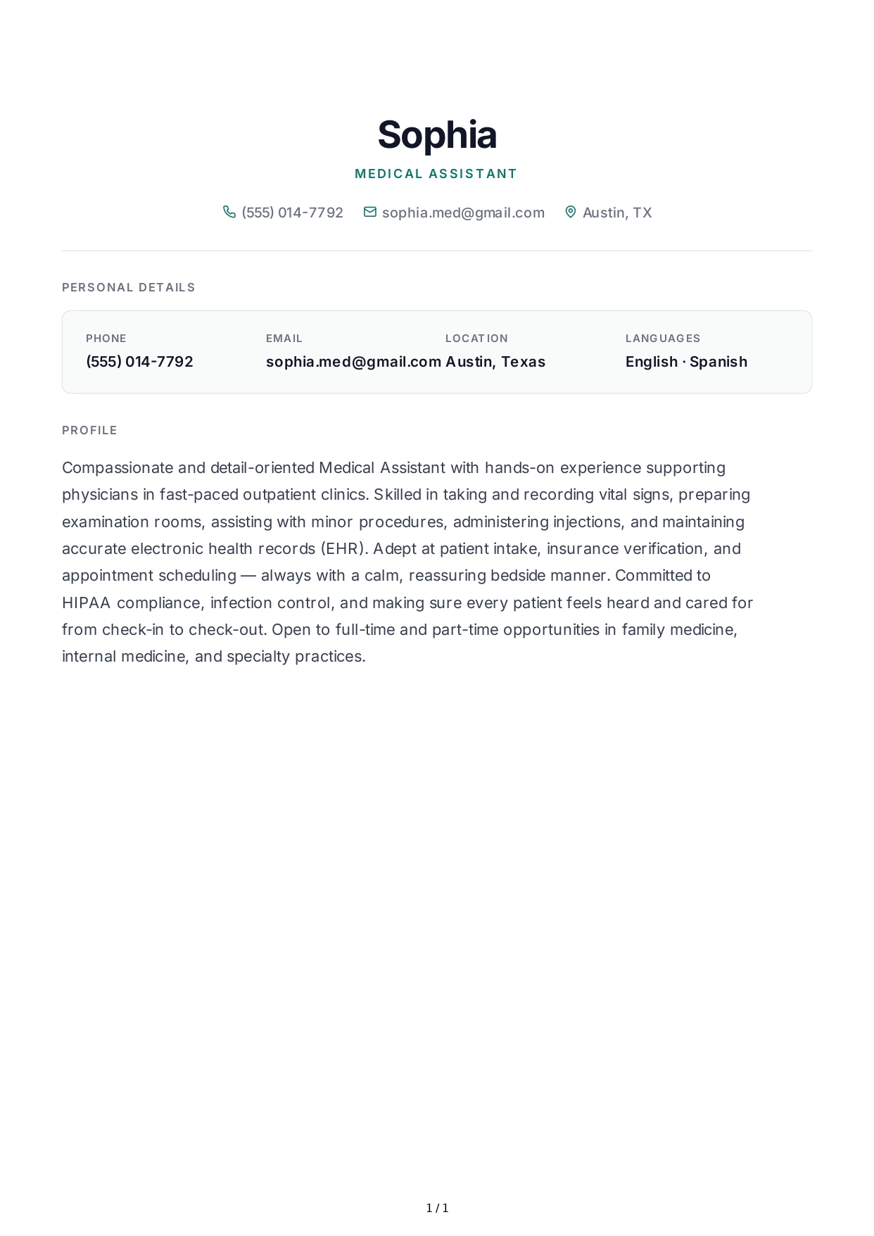 Medical Assistant Resume Profile - Free AI Resume Profile Generator, 50+ Real Resume Profile Examples