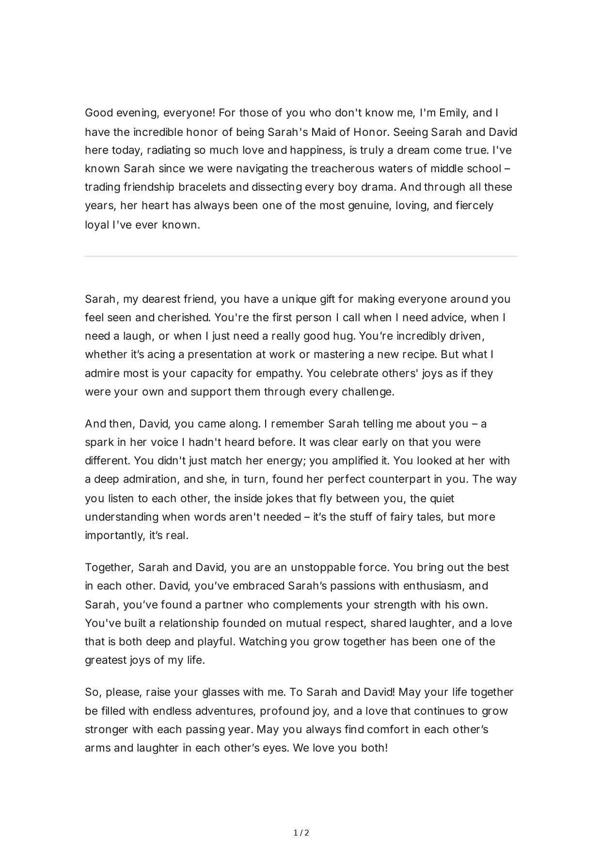 Memorable Maid of Honor Speech - Free AI Maid of Honor Speech Generator, 50+ Real Maid of Honor Speech Examples