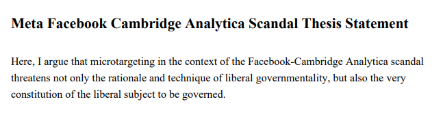 Meta Facebook Cambridge Analytica Scandal Thesis Statement - Free AI Thesis Statement Generator, 50+ Real Thesis Statement Examples