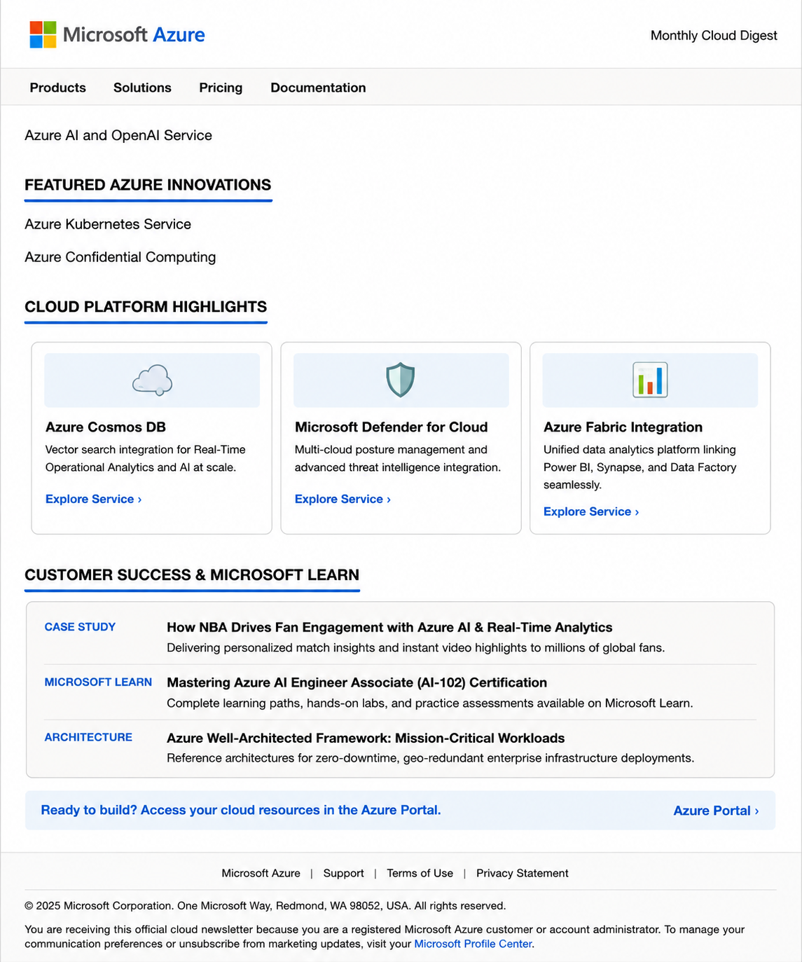 Microsoft Azure Email Newsletter - Free AI Email Newsletter Generator, 50+ Real Email Newsletter Examples