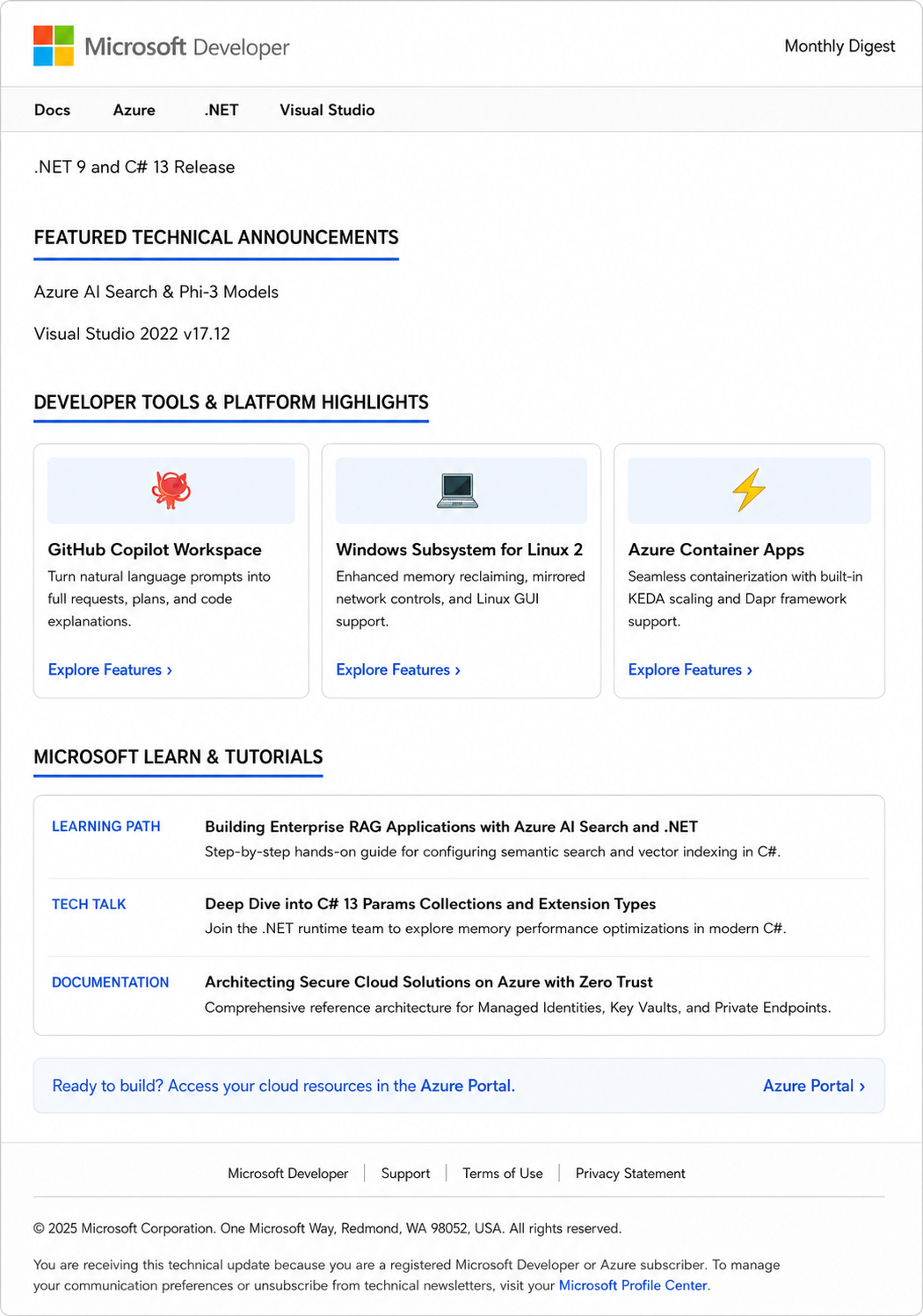 Microsoft Developer Email Newsletter - Free AI Email Newsletter Generator, 50+ Real Email Newsletter Examples
