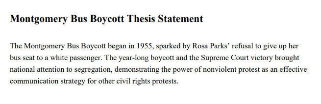 Montgomery Bus Boycott Thesis Statement - Free AI Thesis Statement Generator, 50+ Real Thesis Statement Examples