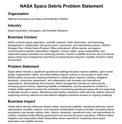 NASA Space Debris Problem Statement - Free AI Problem Statement Generator, 50+Real Problem Statement Examples