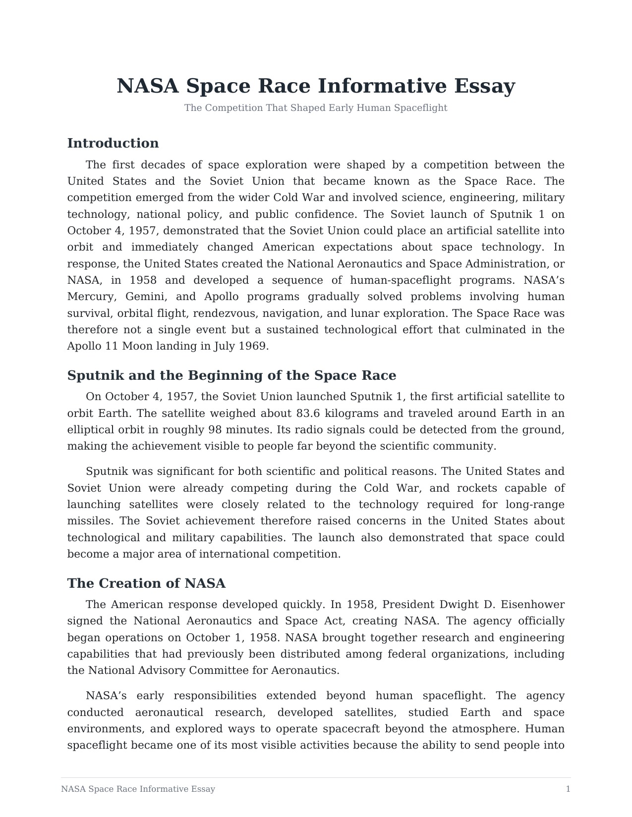 NASA Space Race Informative Essay - Free AI Informative Essay Generator, 50+ Real Informative Essay Examples