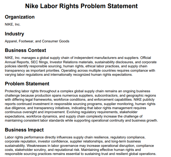 Nike Labor Rights Problem Statement - Free AI Problem Statement Generator, 50+Real Problem Statement Examples
