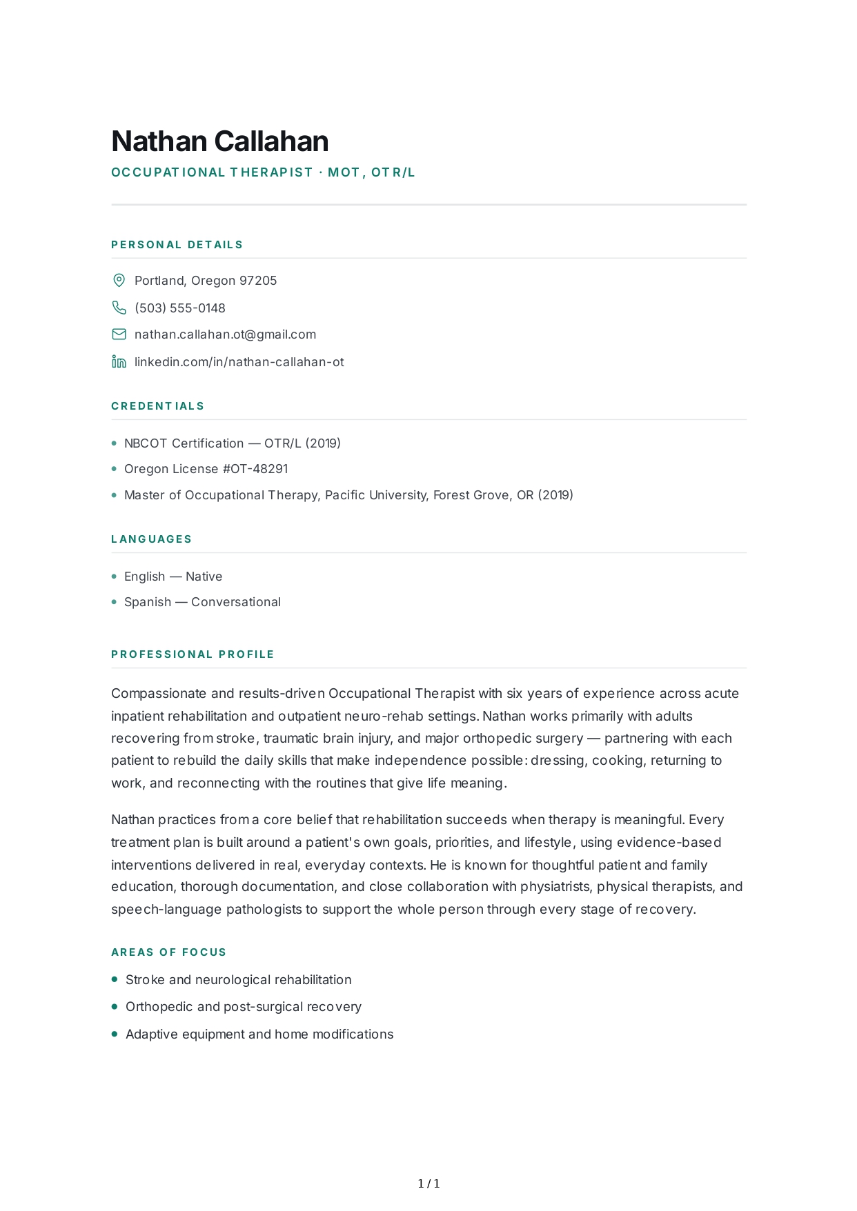 Occupational Therapist Resume Profile - Free AI Resume Profile Generator, 50+ Real Resume Profile Examples