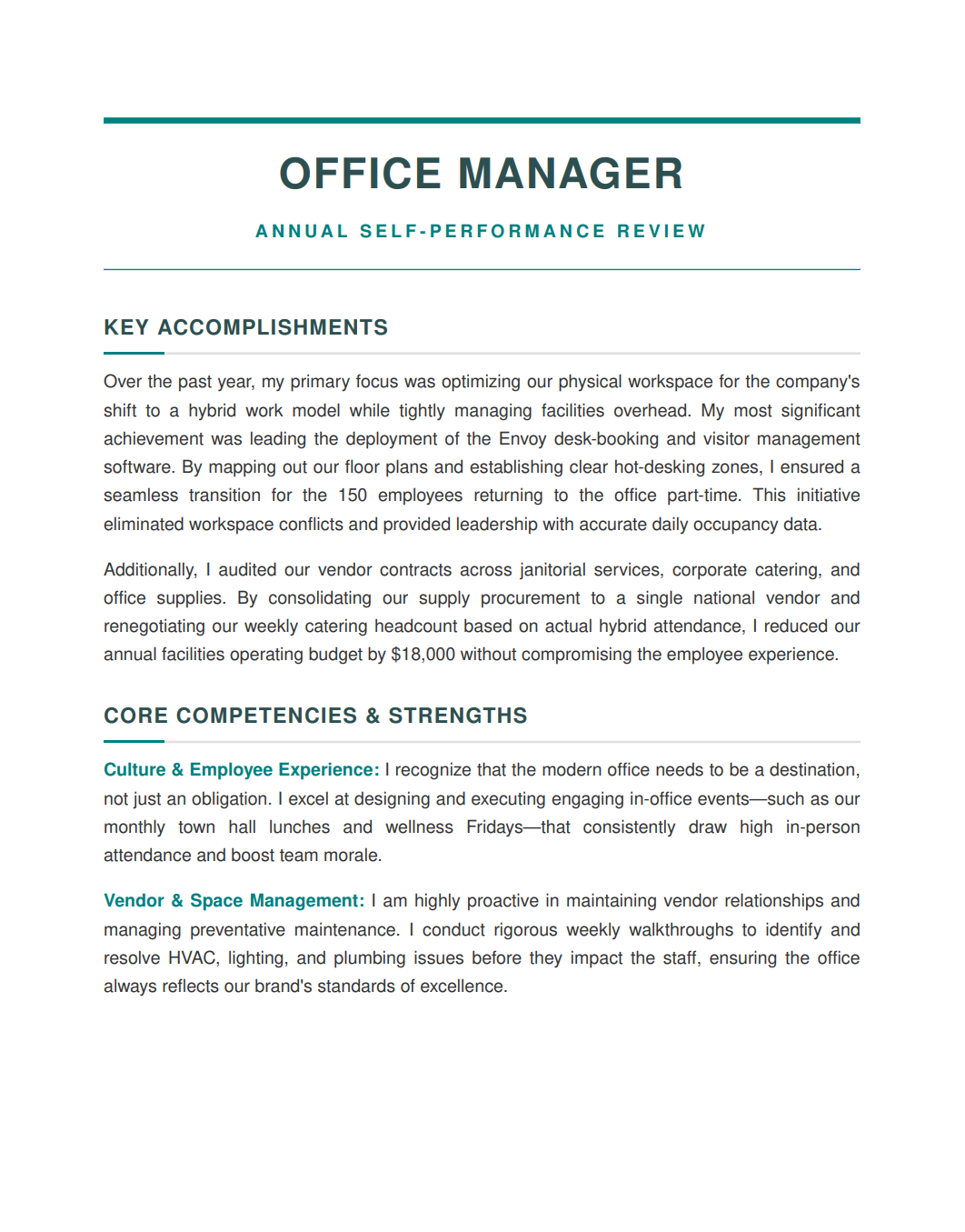 Office Manager Self Performance Review - Free AI Self Performance Review Generator, 50+ Real Self Performance Review Examples
