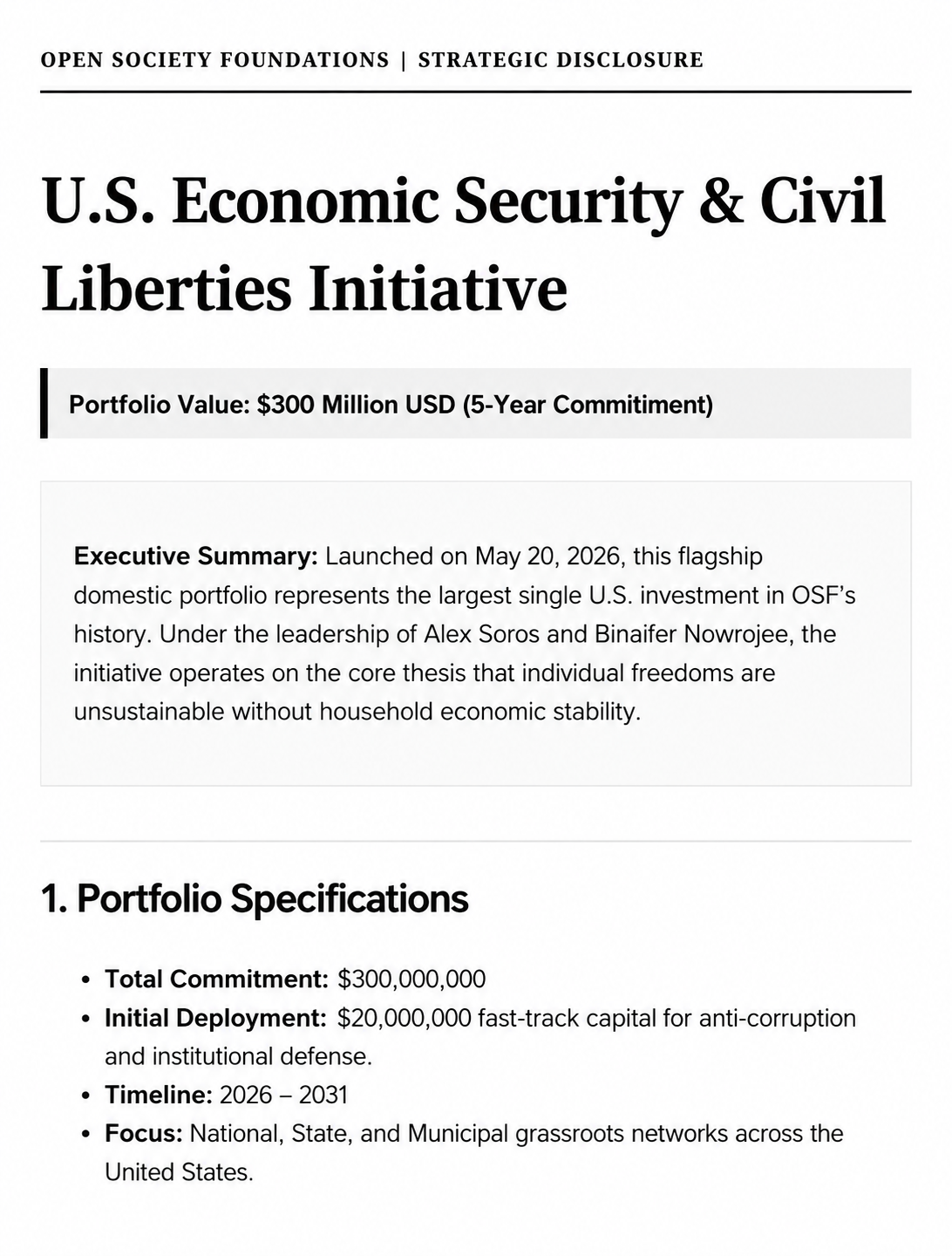 Open Society Foundations U.S. Economic Security & Civil Liberties Initiative Portfolio - Free AI Portfolio Generator, 50+ Real Portfolio Examples