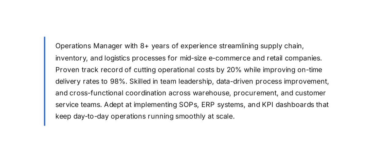 Operations Manager Resume Summary - Free AI Resume Summary Generator, 50+ Real Resume Summary Examples