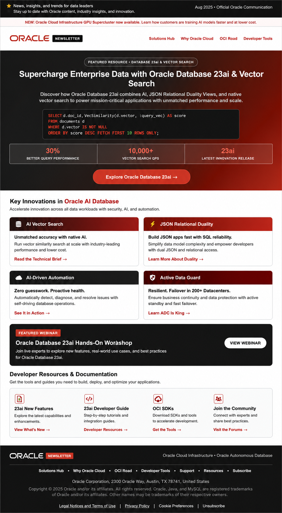 Oracle AI Database Insider Email Newsletter - Free AI Email Newsletter Generator, 50+ Real Email Newsletter Examples
