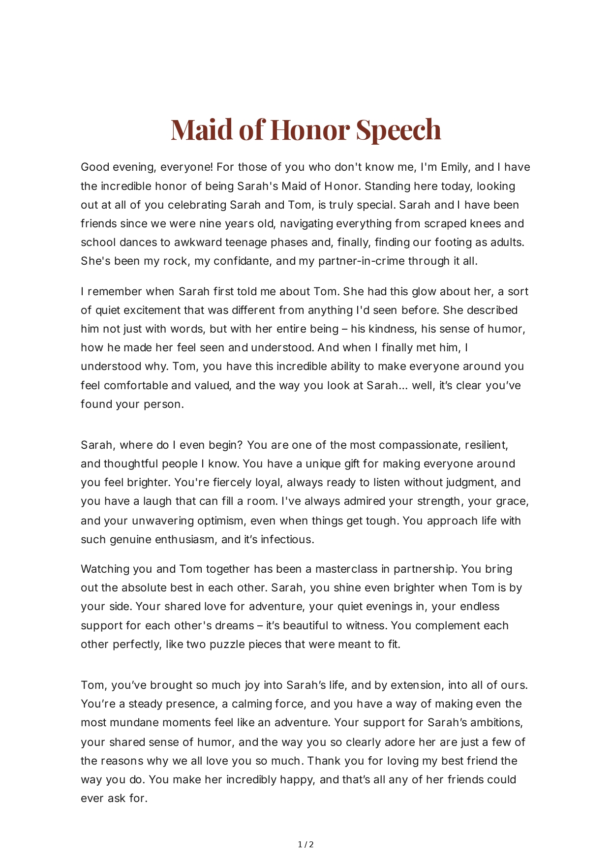 Outdoor Wedding Maid of Honor Speech - Free AI Maid of Honor Speech Generator, 50+ Real Maid of Honor Speech Examples