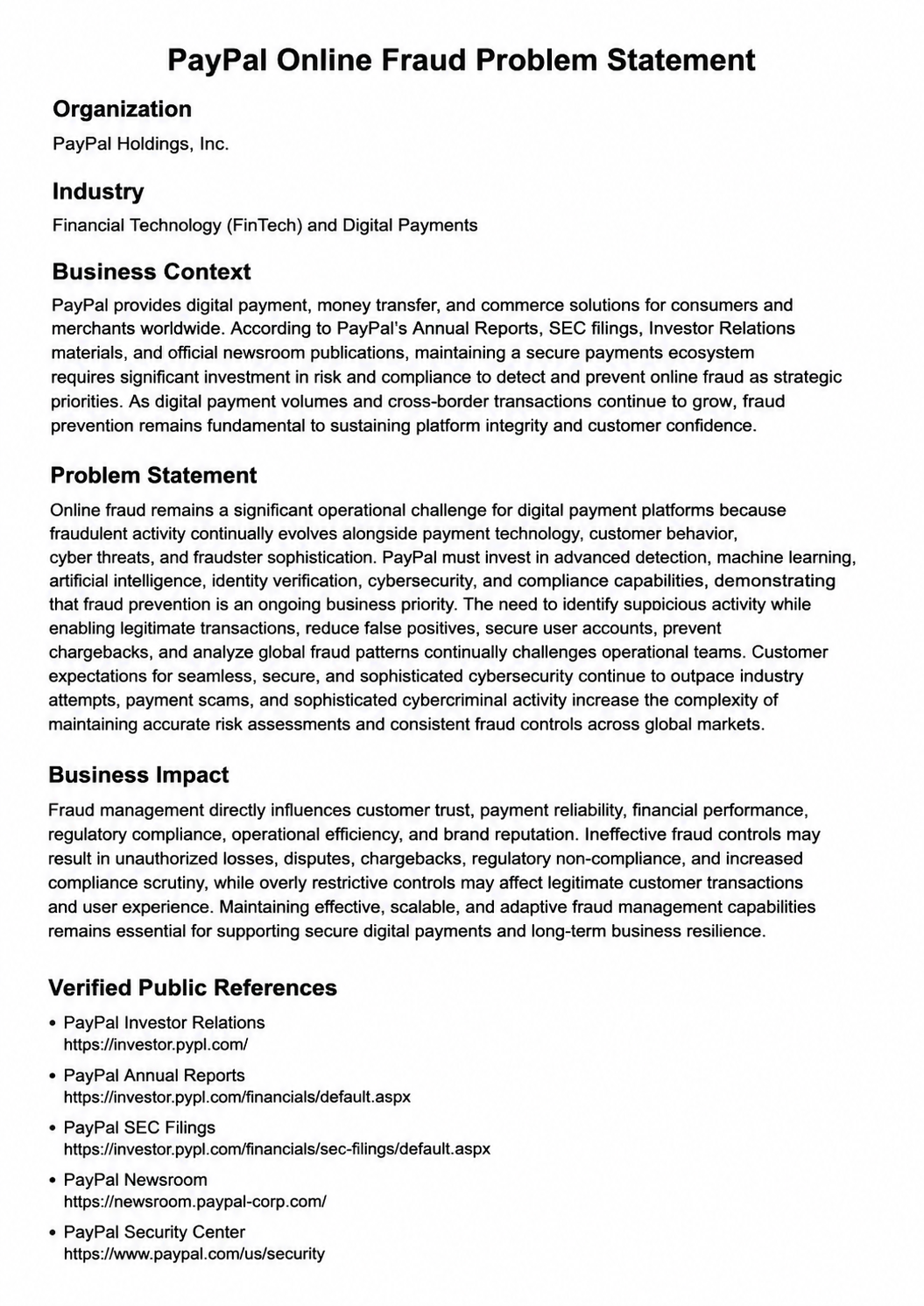 PayPal Online Fraud Problem Statement - Free AI Problem Statement Generator, 50+Real Problem Statement Examples