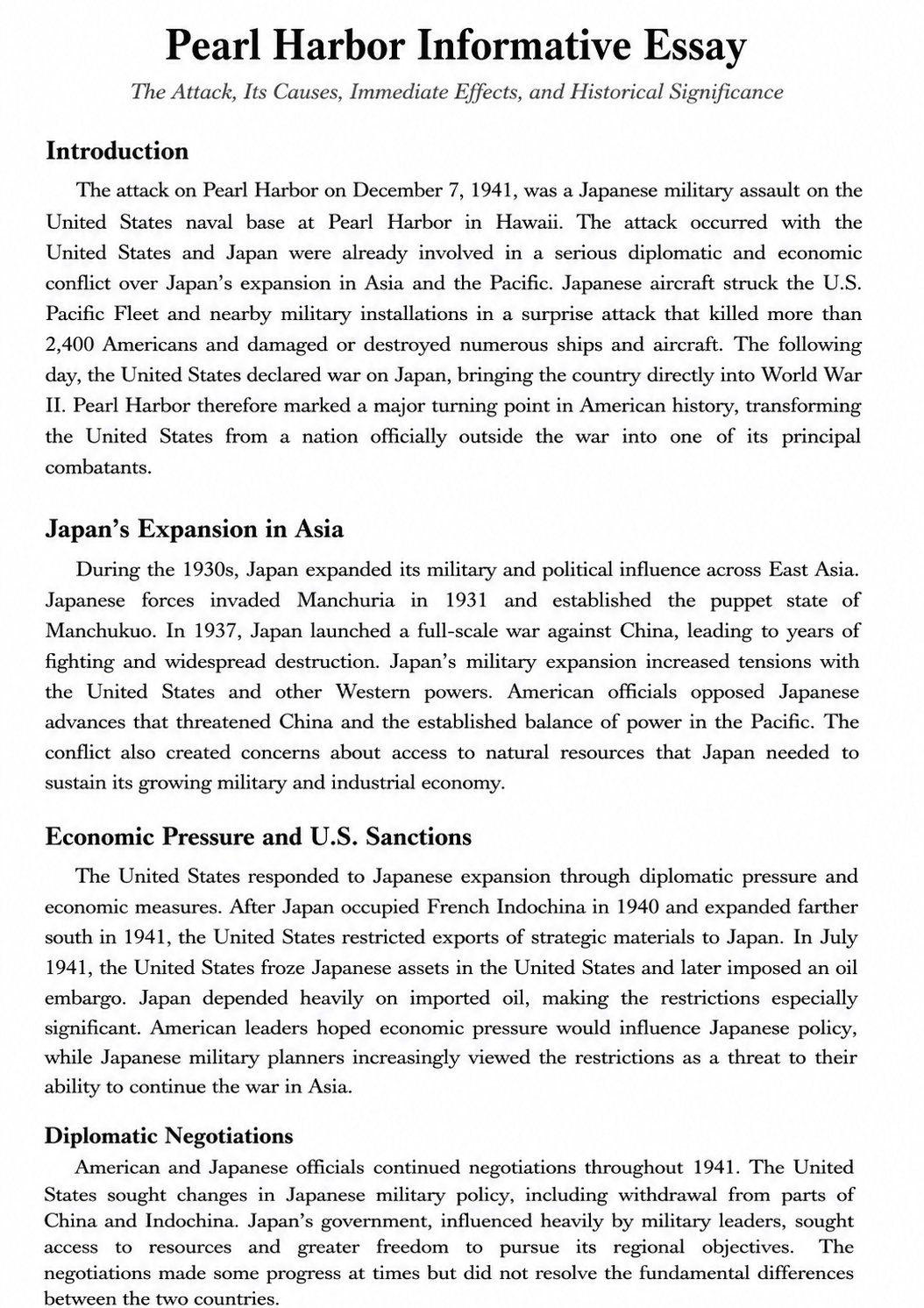 Pearl Harbor Informative Essay - Free AI Informative Essay Generator, 50+ Real Informative Essay Examples