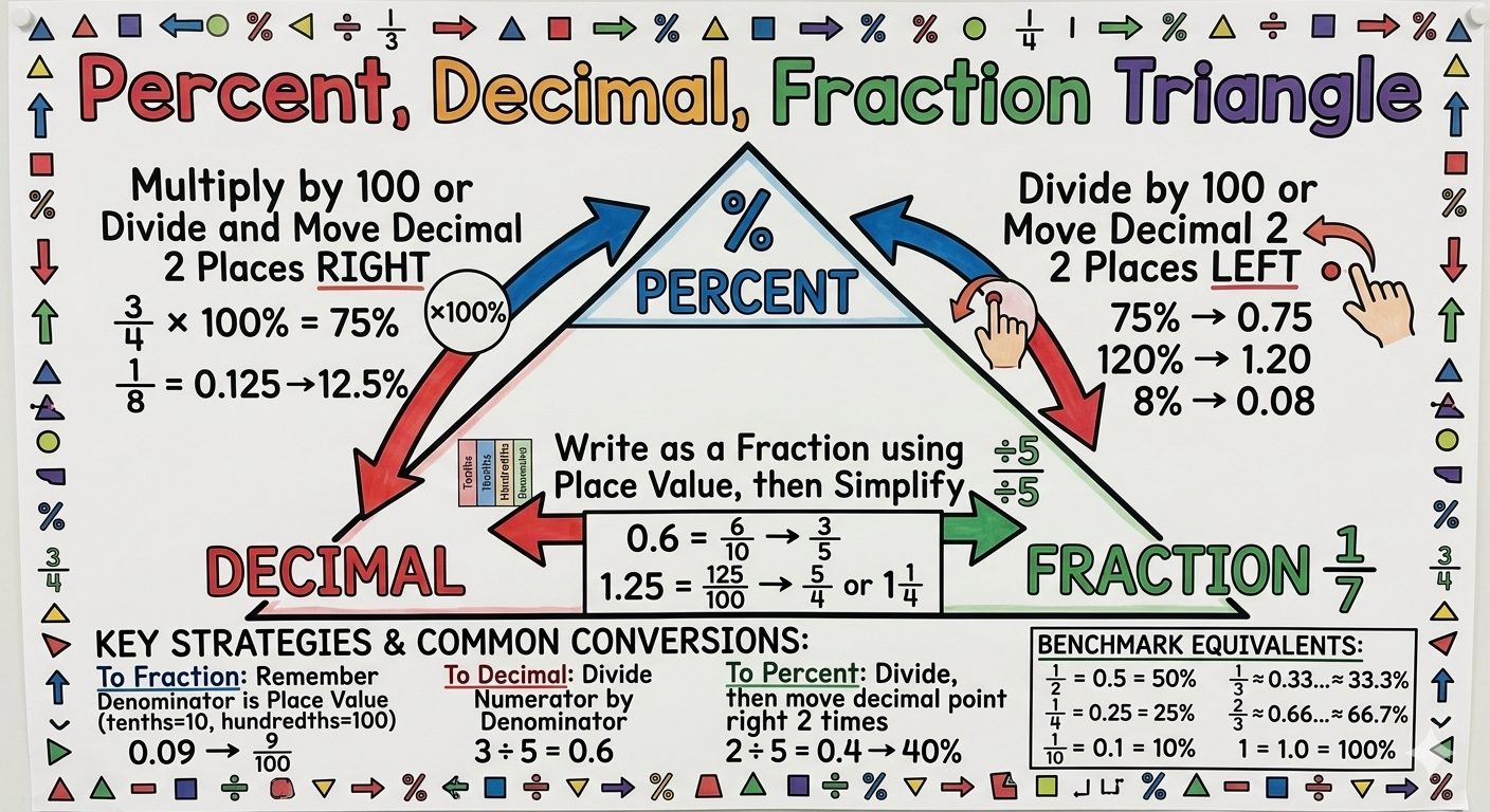 Percent, Decimal, Fraction Triangle Anchor Chart for 7th Grade Mathematics
