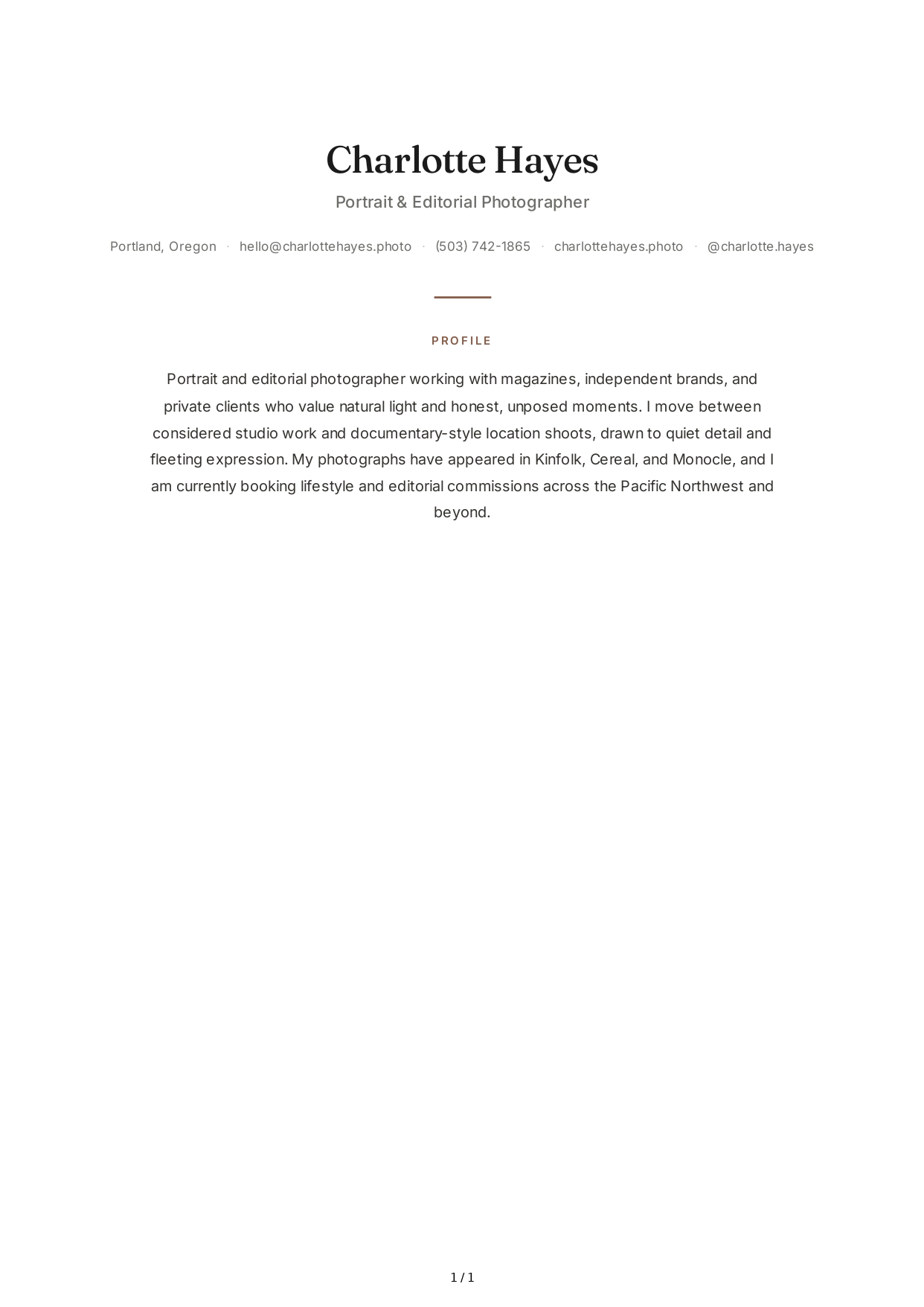 Photographer Resume Profile - Free AI Resume Profile Generator, 50+ Real Resume Profile Examples