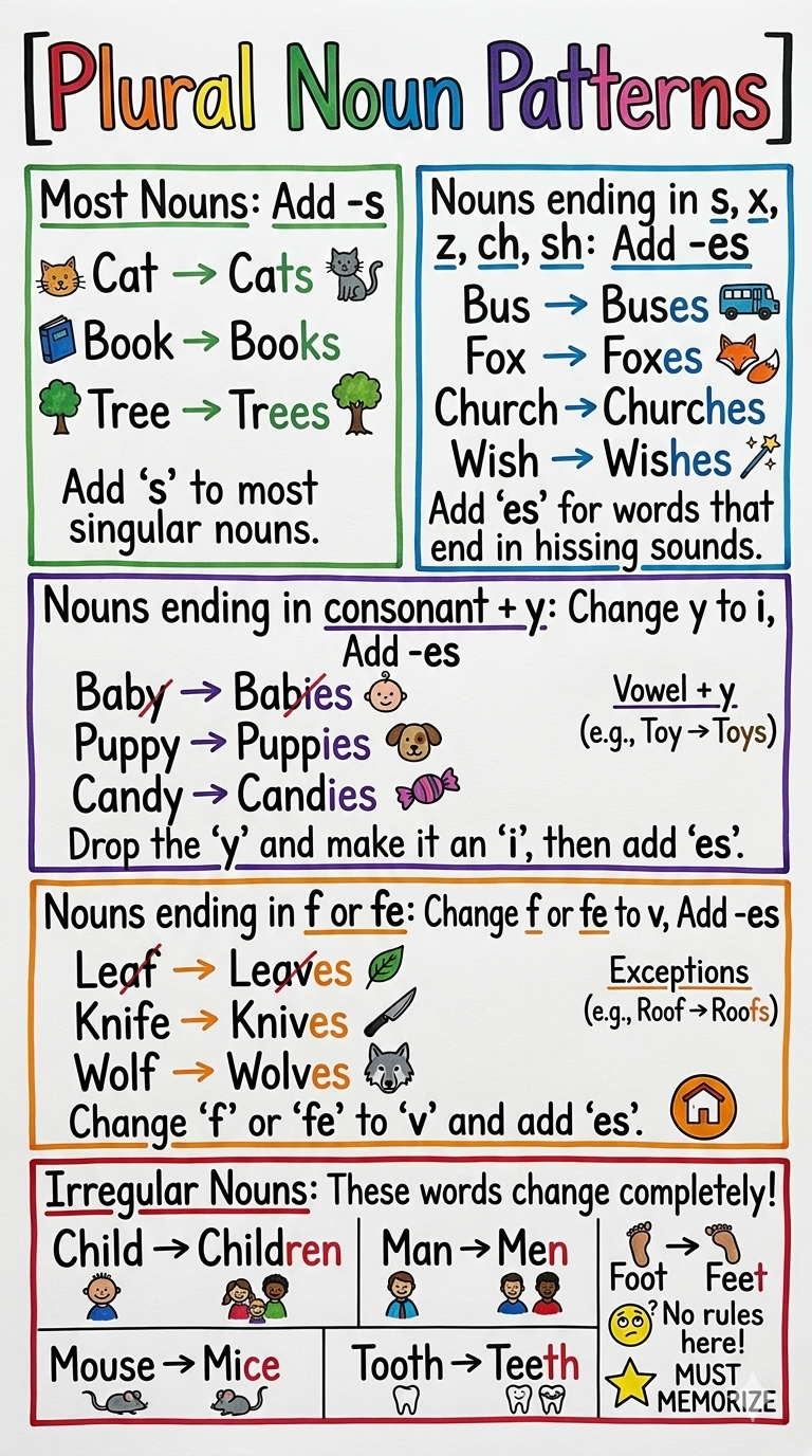 Plural Noun Patterns Anchor Chart for 3rd Grade Grammar - Free AI Anchor Chart Generator, 50+ Real Anchor Chart Examples