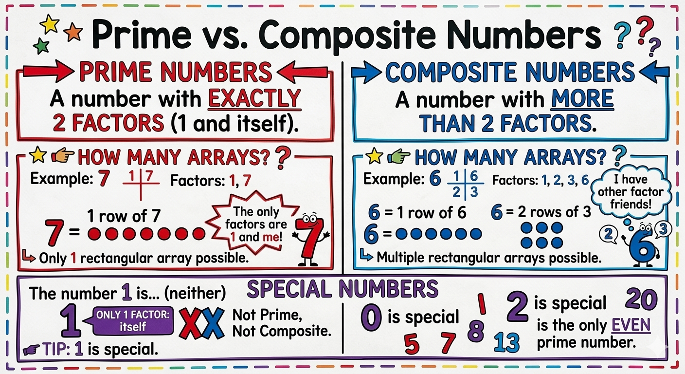 Prime vs. Composite Numbers Anchor Chart for 4th Grade Mathematics