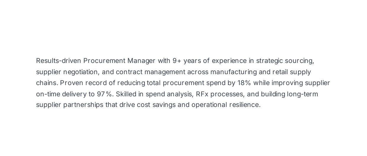 Procurement Manager Resume Summary - Free AI Resume Summary Generator, 50+ Real Resume Summary Examples