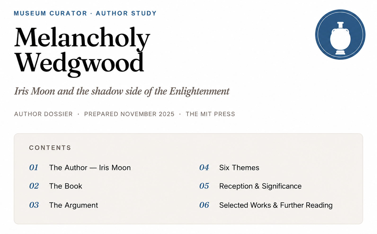 Professional Museum Curators Iris Moon Melancholy Wedgwood Biography - Free AI Biography Generator, 50+ Real Biography Examples