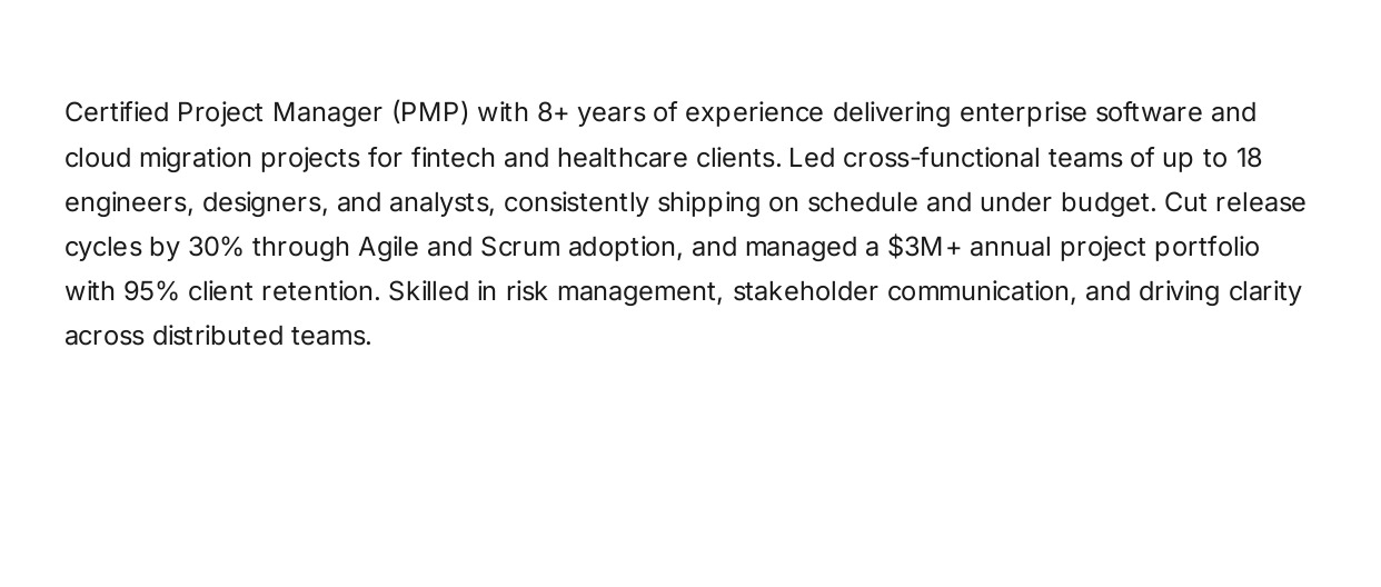 Project Manager Resume Summary - Free AI Resume Summary Generator, 50+ Real Resume Summary Examples
