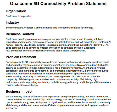 Qualcomm 5G Connectivity Problem Statement - Free AI Problem Statement Generator, 50+Real Problem Statement Examples