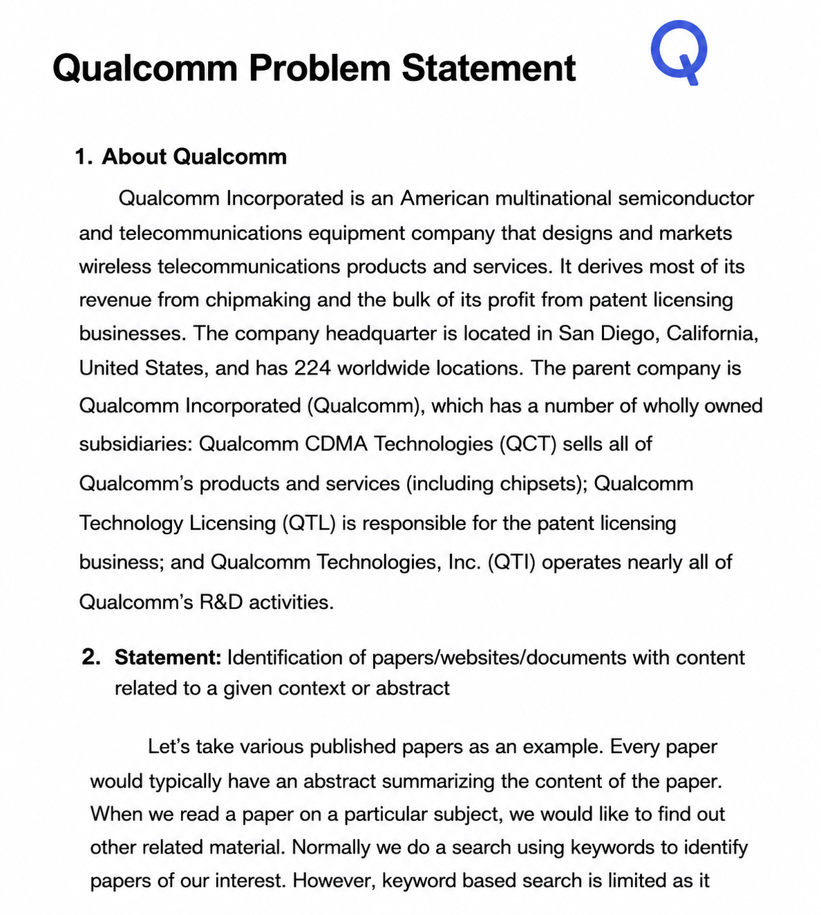 Qualcomm Content Discovery Problem Statement - Free AI Problem Statement Generator, 50+Real Problem Statement Examples