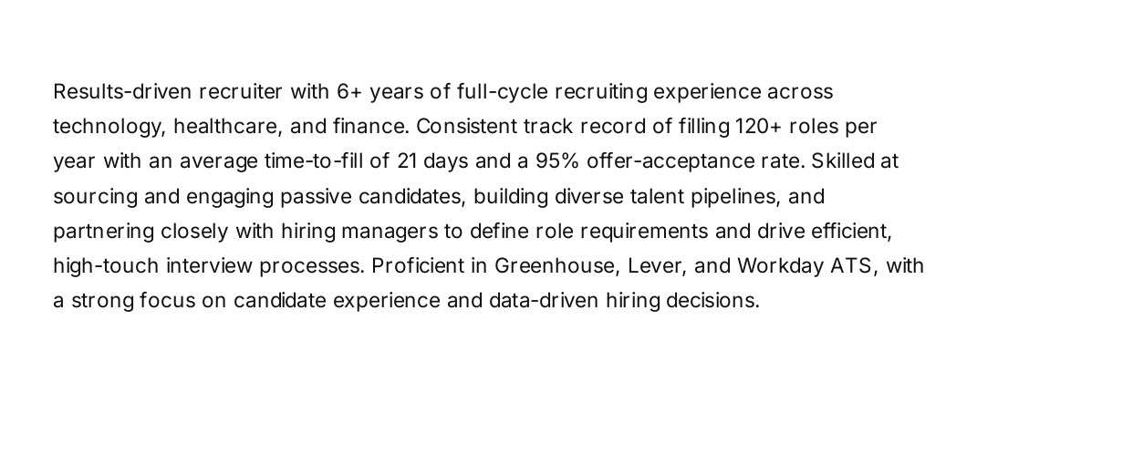 Recruiter Resume Summary - Free AI Resume Summary Generator, 50+ Real Resume Summary Examples